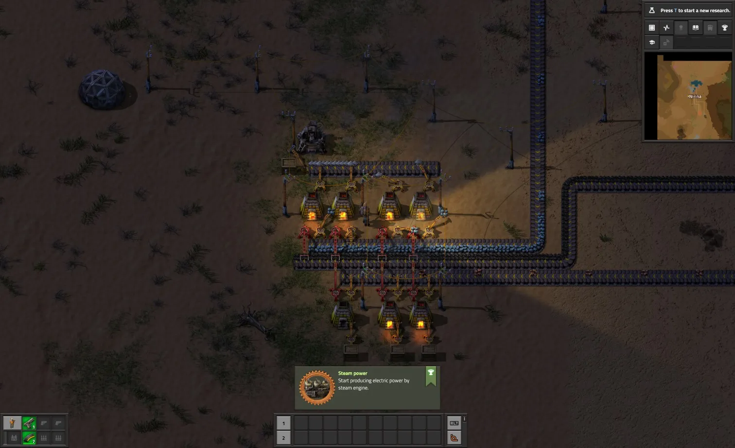 capture d'écran du jeu factorio, on voit des ressources naturelles qui sont fondues pour former des alliages