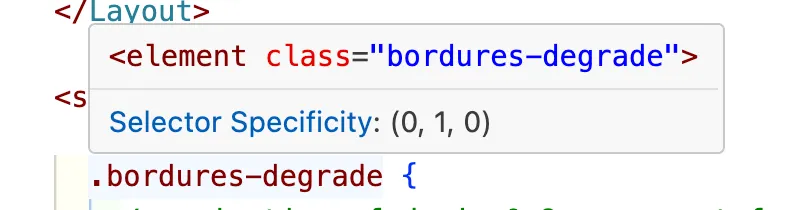 selector specificity dans l&#x27;éditeur vscode